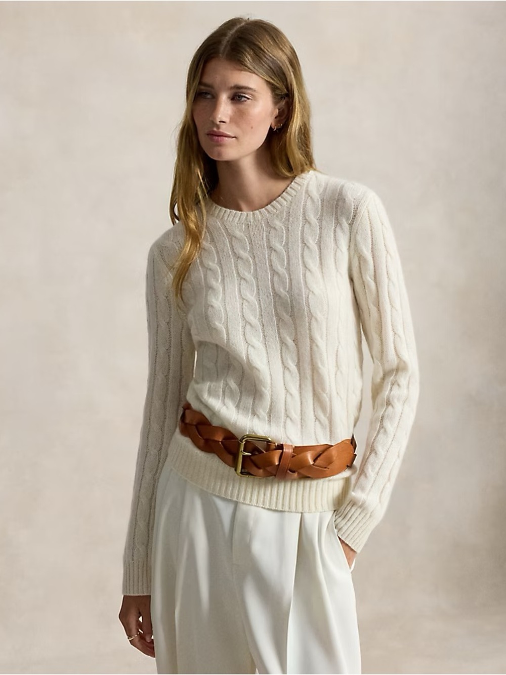 Ralph Lauren Black Label Cashmere Cable-Knit Crewneck slim Sweater